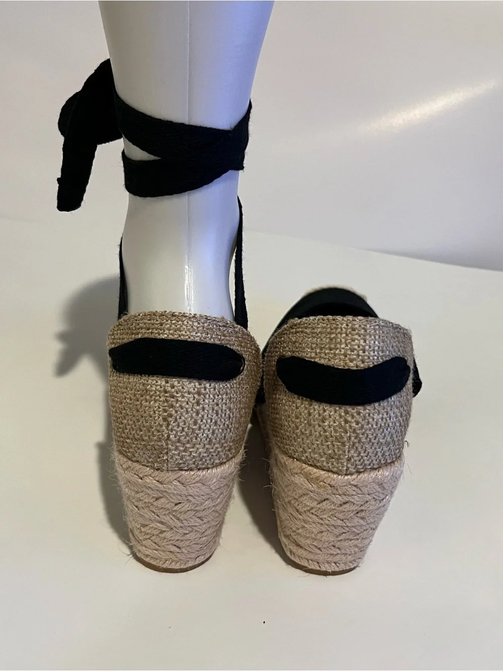 Black Espadrille Wedge Sandals with Ankle Wrap